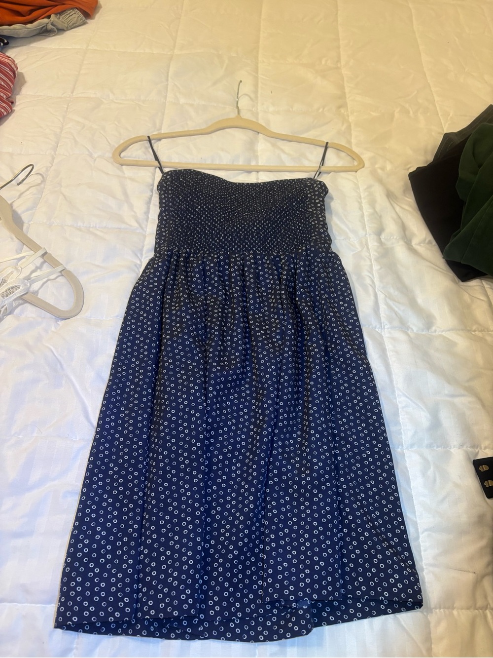 GAP Navy Blue Strapless Smocked Sundress with White Dot Print